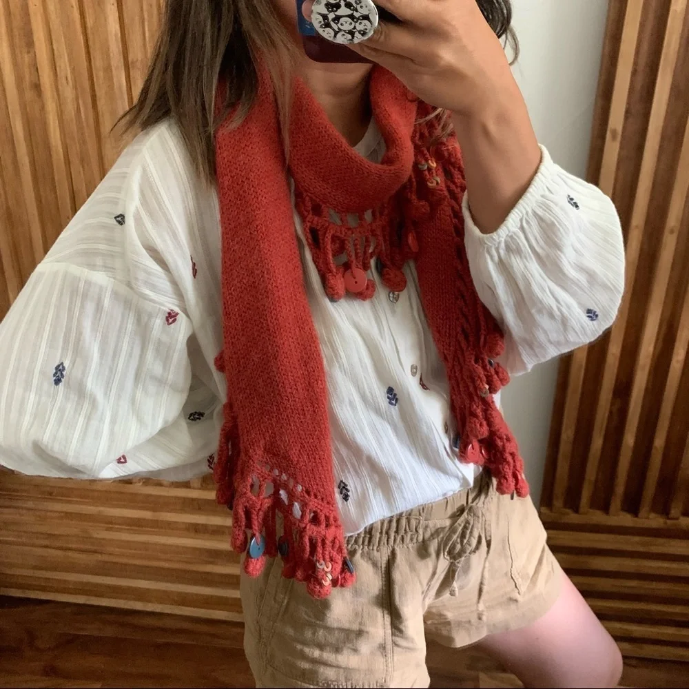 Anthropologie sleeping in snow wool blend pom pom scarve. OS